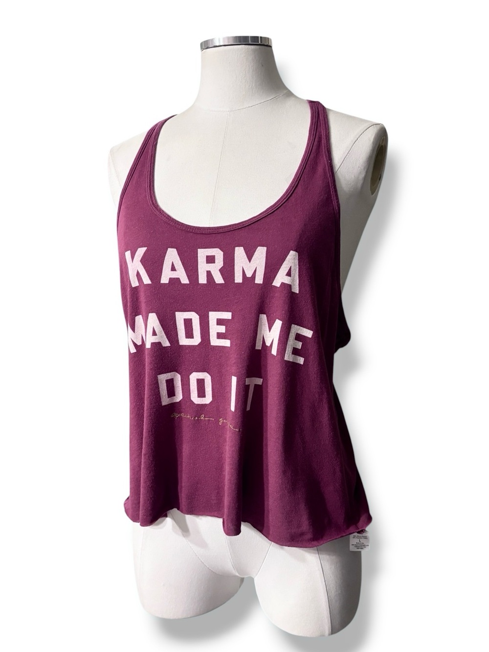 SPIRITUAL GANGSTER Maroon Cropped Racerback Graphic Tank Karma Made Me Do It